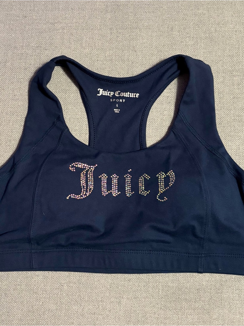 Juicy Couture Navy Sports Bra with Rhinestone Juicy Logo
